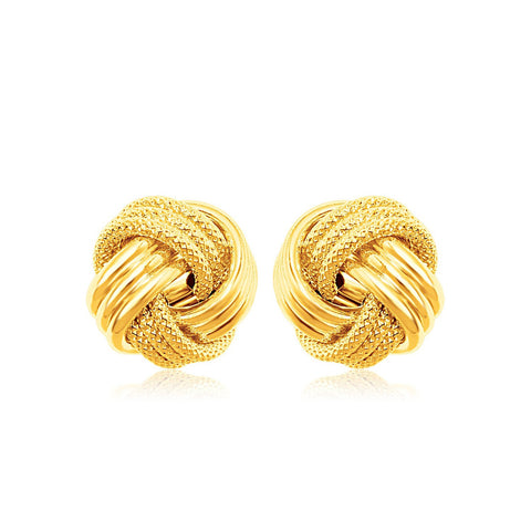14K Yellow Gold Love Knot with Ridge Texture Earrings