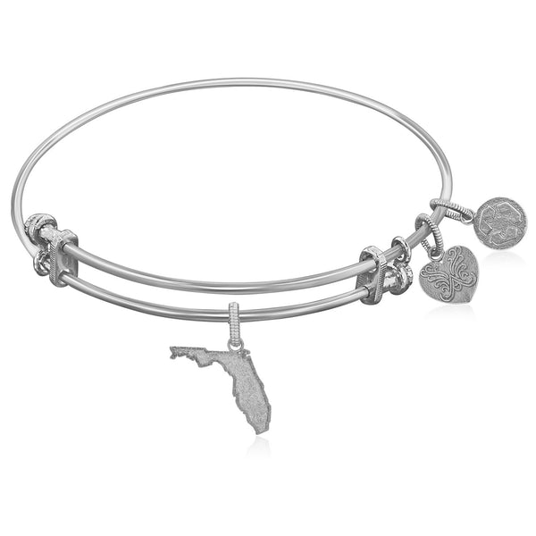 Expandable White Tone Brass Bangle with Florida Symbol