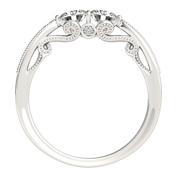 Two Stone Diamond Ring With Milgrain Design In 14K White Gold (3/4 ct. tw.)
