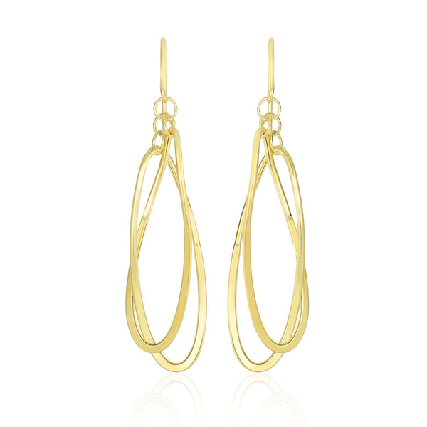 14K Yellow Gold Tube Style Entwined Open Oval Drop Earrings