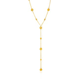 14K Yellow Gold Lariat Necklace with Textured Flat Circles