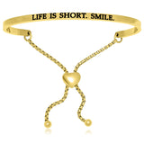 Yellow Stainless Steel Life is Short Smile Adjustable Bracelet