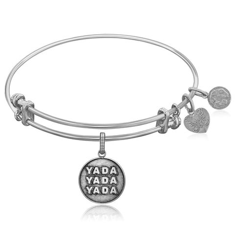 Expandable White Tone Brass Bangle with Seinfeld Yada-Yada-Yada Symbol