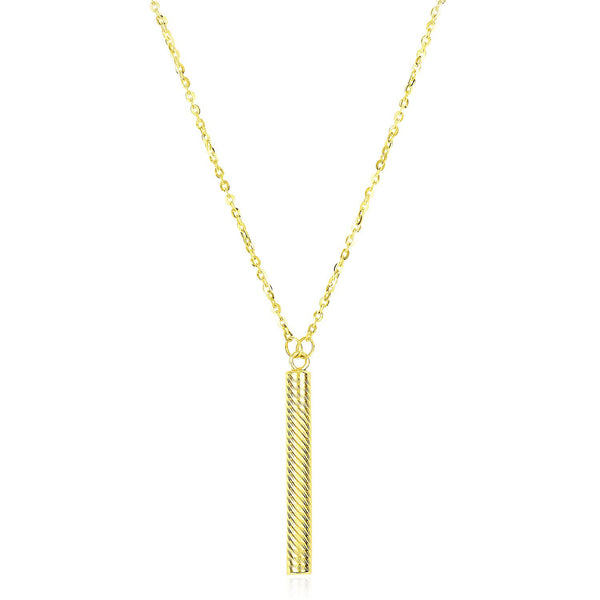 14K Yellow Gold Textured Cylinder Pendant Chain Necklace