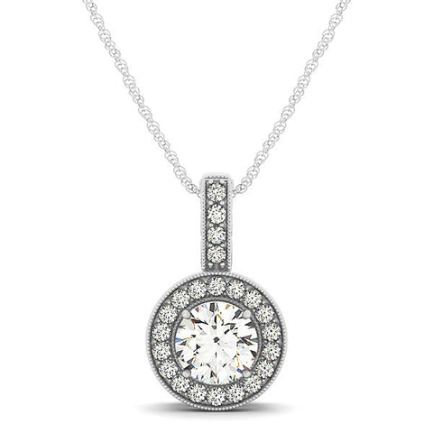 Milgrain Edge Diamond Halo Pendant in 14K White Gold (5/8 ct. tw.)