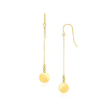10K Yellow Gold Bead and Shiny Disc Drop Earrings