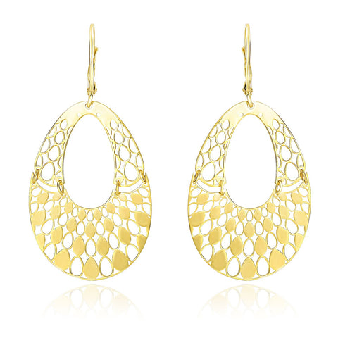 14K Yellow Gold Teardrop Filigree Design Graduated Open Teardrop Earrings