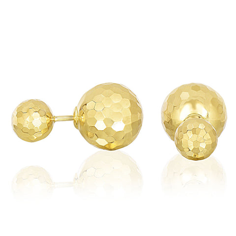 14K Yellow Gold Double Sided Earrings with Faceted Bead Design