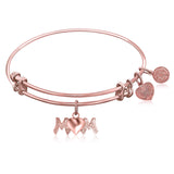 Expandable Bangle in Pink Tone Brass with Mom Symbol