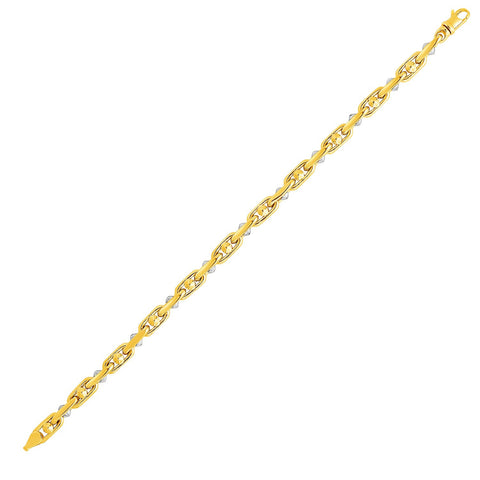 14K Two-Toned Yellow and White Gold Link Bracelet with Beads