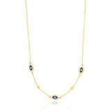 14K Yellow Gold Evil Eye Station Chain Necklace