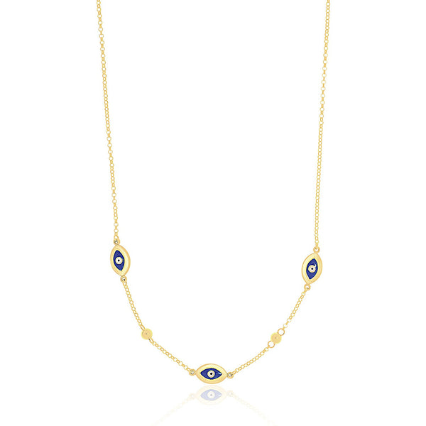 14K Yellow Gold Evil Eye Station Chain Necklace