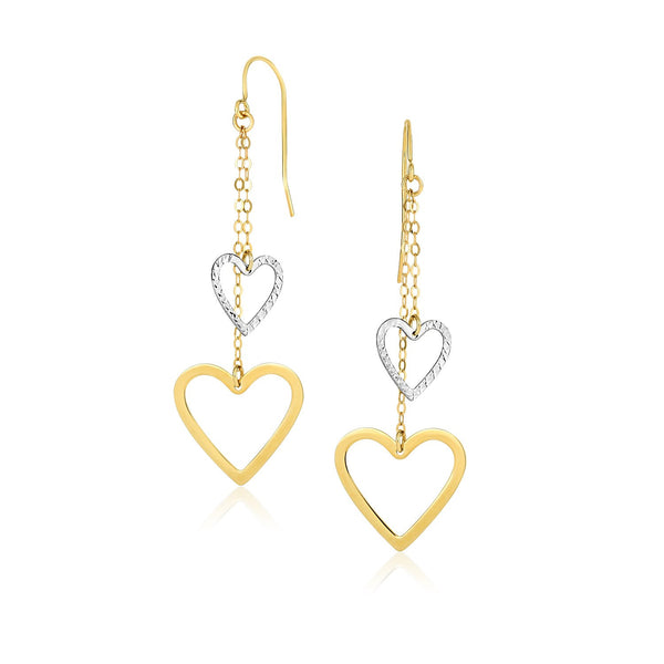 14K Two-Tone Gold Cutout Heart Chain Dangling Earrings