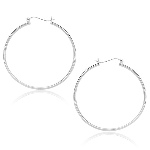 10K White Gold Polished Hoop Earrings (40mm)