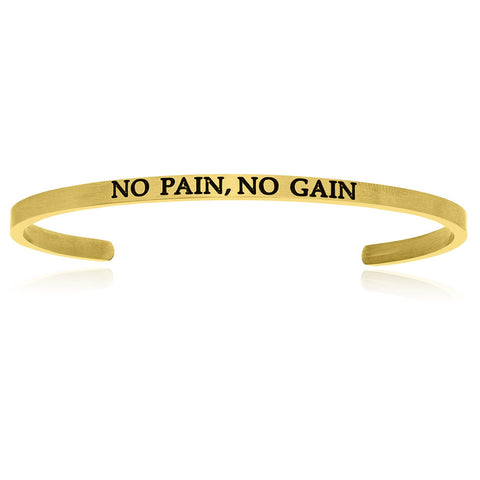 Yellow Stainless Steel No Pain, No Gain Cuff Bracelet