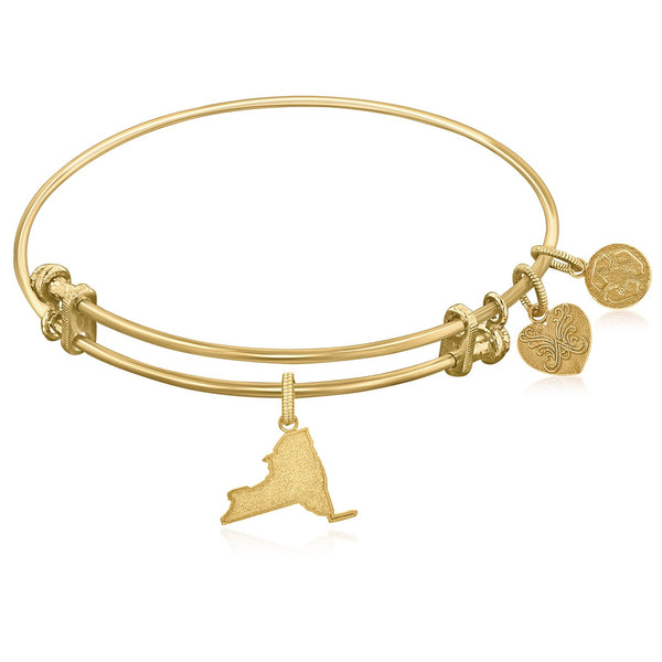 Expandable Yellow Tone Brass Bangle with New York Symbol