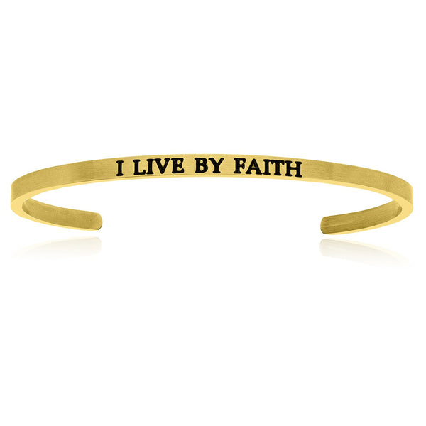 Yellow Stainless Steel I Live By Faith Cuff Bracelet