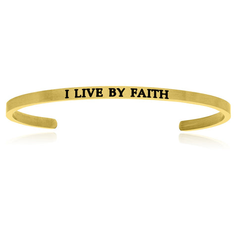 Yellow Stainless Steel I Live By Faith Cuff Bracelet