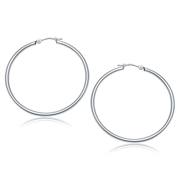 10K White Gold Polished Hoop Earrings (40 mm)