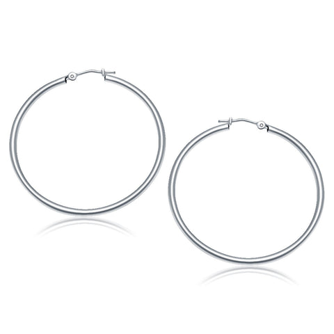 10K White Gold Polished Hoop Earrings (40 mm)