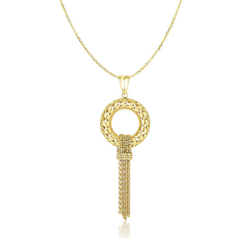 14K Yellow Gold Chain Tassel Mesh Donut Pendant