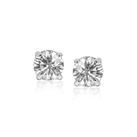14K White Gold Stud Earrings with White Hue Faceted Cubic Zirconia