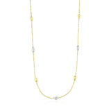 14K Two-Tone Gold Puffed Diamond Cut Teardrop Station Chain Necklace
