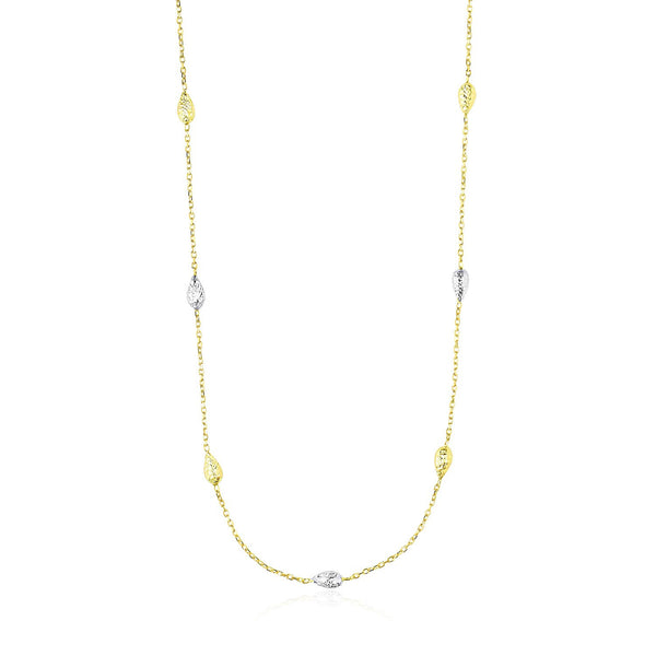 14K Two-Tone Gold Puffed Diamond Cut Teardrop Station Chain Necklace
