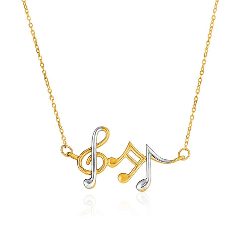 14K Two-Toned Yellow and White Gold Musical Notes Necklace