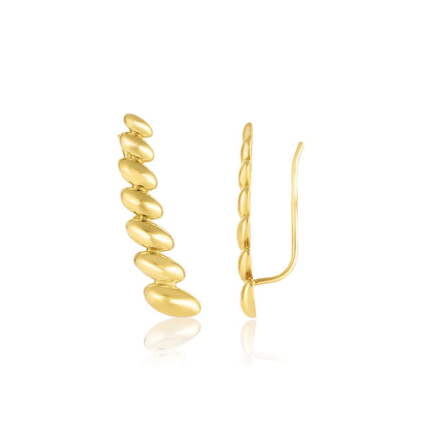 14K Yellow Gold Graduated Oval Climber Stud Earrings
