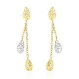 14K Two-Tone Gold Double Row Chain Earrings with Diamond Cut Teardrops