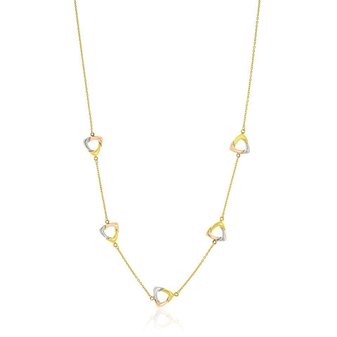 14K Tri-Color Gold Multi Colored Triangle Shape Station Chain Necklace