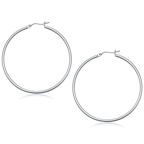 10K White Gold Polished Hoop Earrings (50 mm)