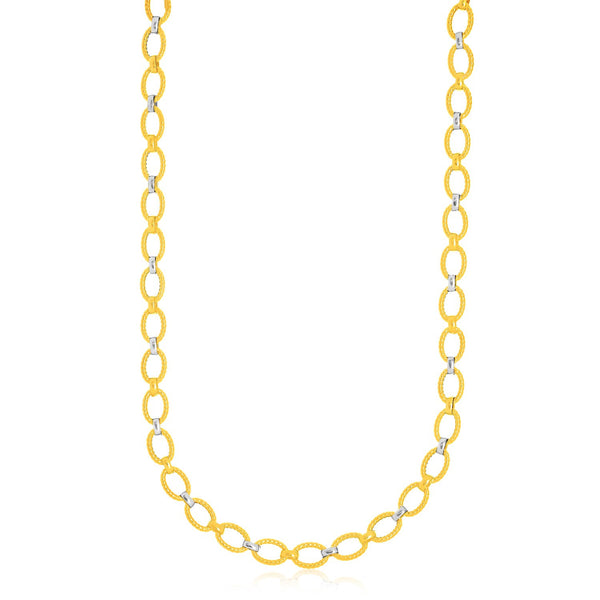 14K Two-Tone Gold Multi-Textured Oval Link Fancy Necklace