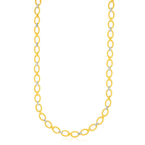 14K Two-Tone Gold Multi-Textured Oval Link Fancy Necklace