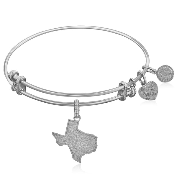 Expandable White Tone Brass Bangle with Texas Symbol