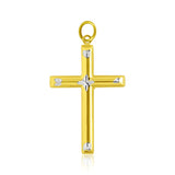 14k Two-Tone Gold Diamond Cut Fancy Cross Pendant