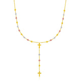 14K Tri-Color Gold Rosary Chain Necklace