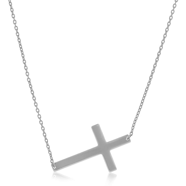14K White Gold Plain Cross Motif Necklace