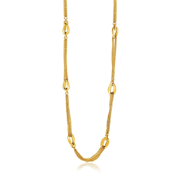 14K Yellow Gold Curved Oval Link and Multi-Strand Cable Chain Necklace
