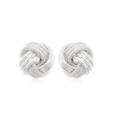 14K White Gold Love Knot with Ridge Texture Earrings