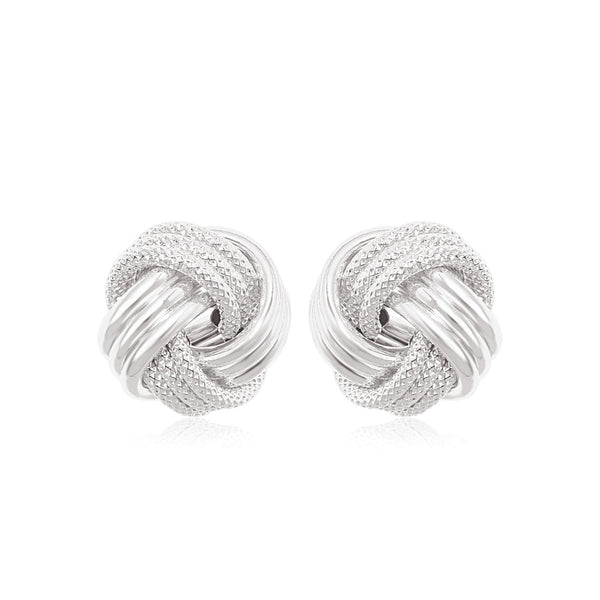 14K White Gold Love Knot with Ridge Texture Earrings