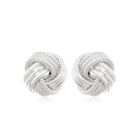 14K White Gold Love Knot with Ridge Texture Earrings