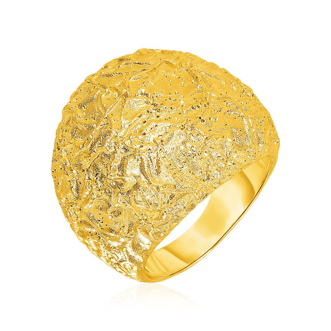 Textured Dome Ring with Yellow Finish in Sterling Silver