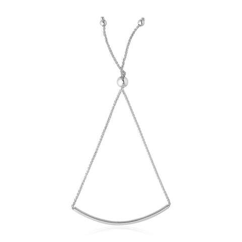 14K White Gold Smooth Curved Bar Lariat Design Bracelet