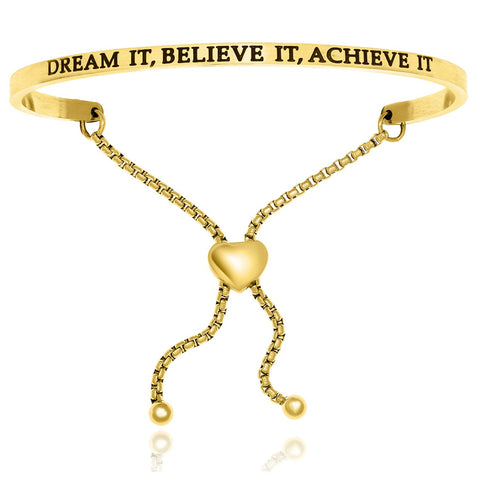 Yellow Stainless Steel Dream It, Believe It, Achieve It Adjustable Bracelet