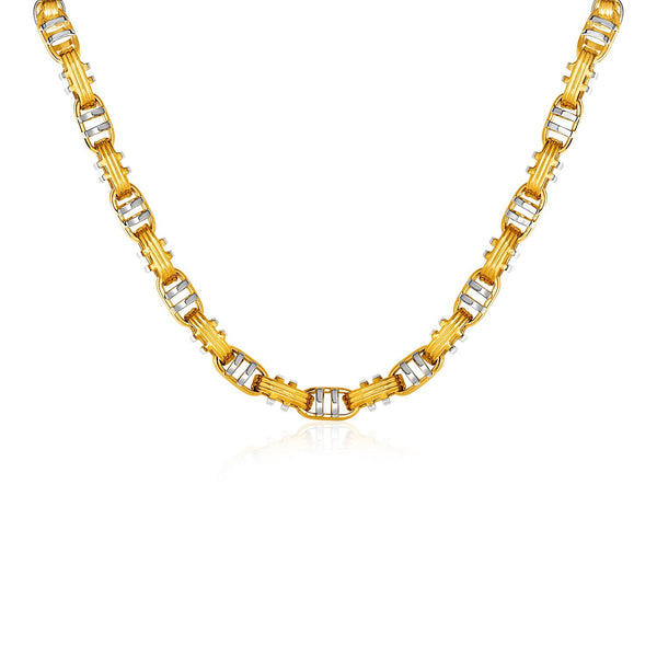 14K Two-Toned Yellow and White Gold Two-Bar Mariner Link Necklace