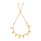 14K Yellow Gold Lariat Bracelet with Shiny Flat Disc Stations