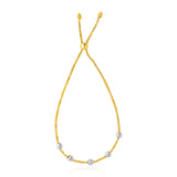 14K Two-Tone Gold Textured Round Bead Lariat Chain Bracelet