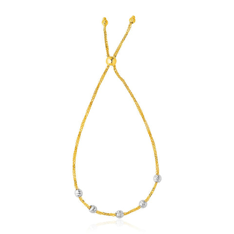 14K Two-Tone Gold Textured Round Bead Lariat Chain Bracelet